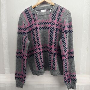 Jun & Ivy Sweater Chunky Knit Crewneck Gray Size L Acrylic Blend Geometric EUC